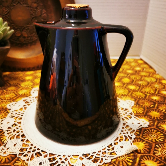Vintage High Gloss Brown Glaze Pottery Leroux Creme de Cafe Jug Decanter - Picture 9 of 17